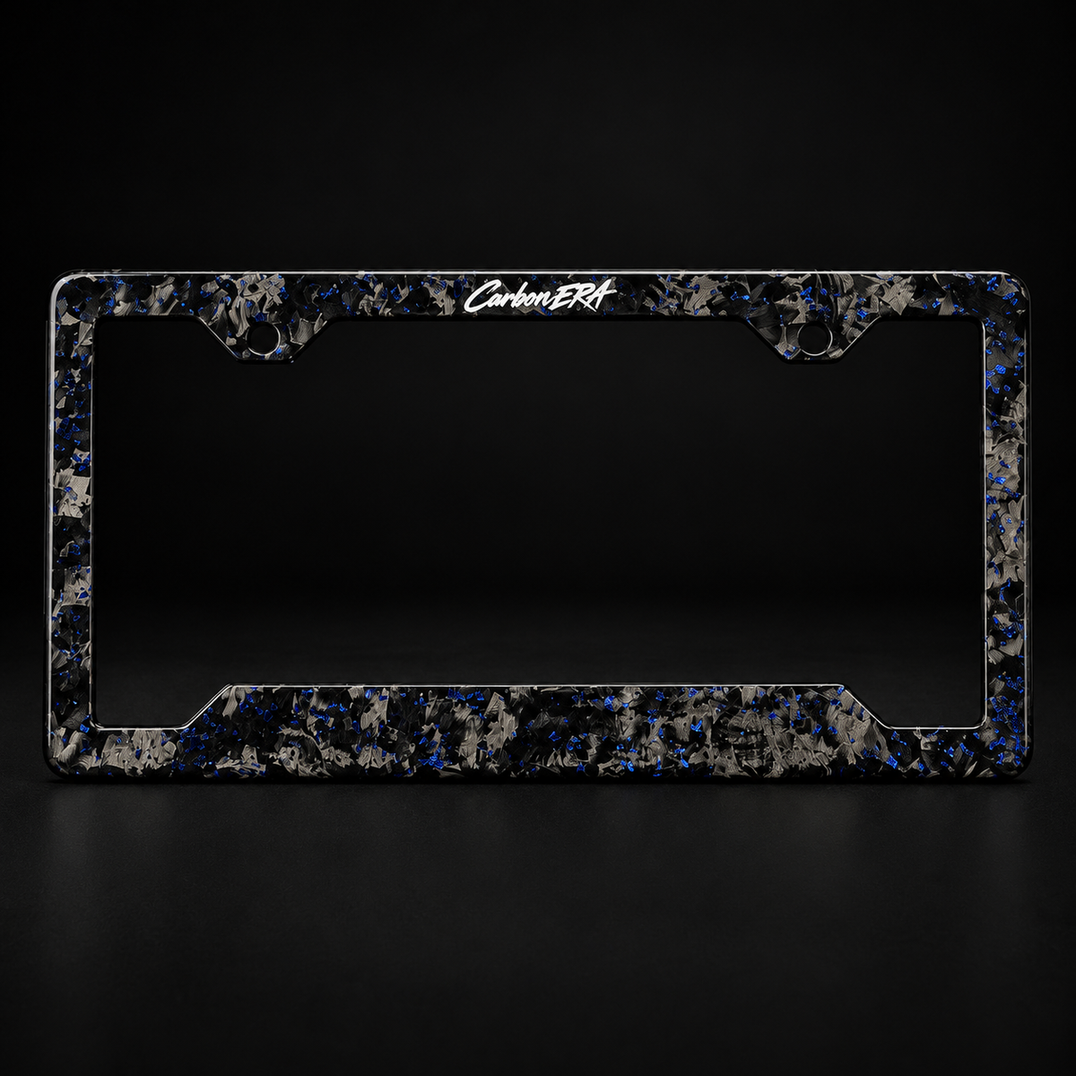 CarbonERA Blue Forged Carbon License Plate Frame – front view