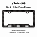 CarbonERA license plate frame back view — carbon weave and adhesive tape placement