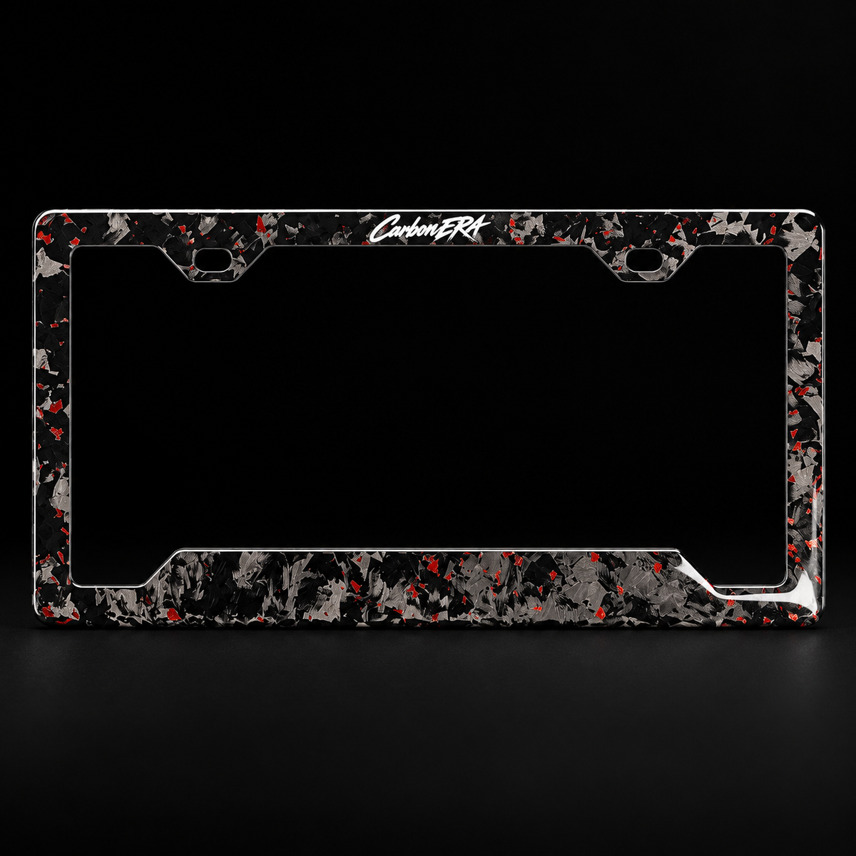 CarbonERA Red Forged Carbon License Plate Frame – front view